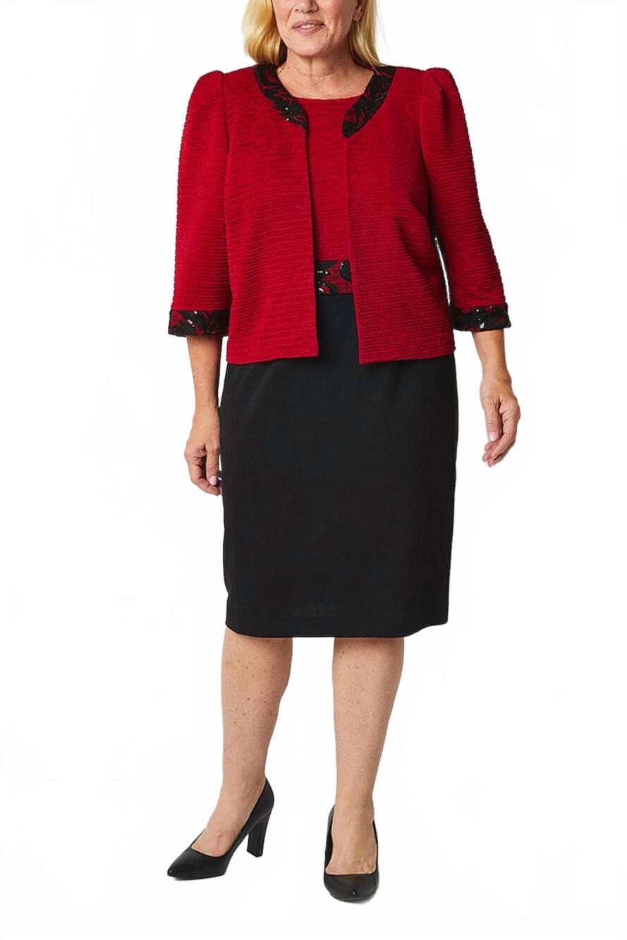 NEW MAYA BROOKE embroidered sequin 2-piece jacket dress in red black